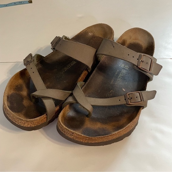Birkenstock Shoes - Birkenstock Mayari Birkibuc Sandals Gray Stone Leather Shoes Size EU 41 (10)